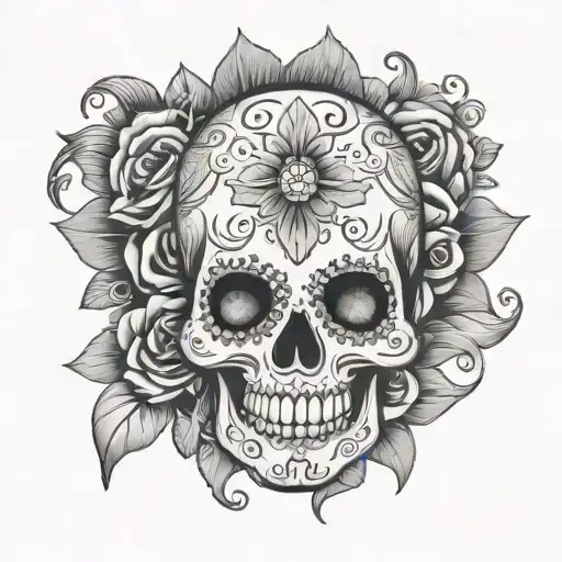 sugar skull surrounded tattoo design idea