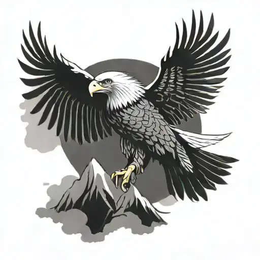 Create a blackwork tattoo of a majestic eagle soaring above a cyclist on a winding road tattoo design idea