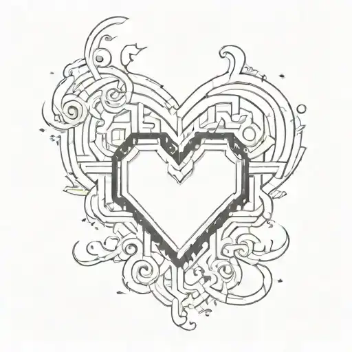 Incorporate a pixel art heart with the initials of your daughters in a sketch-style tattoo tattoo design idea