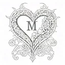 Incorporate a pixel art heart with the initials of your daughters in a sketch-style tattoo tattoo design idea
