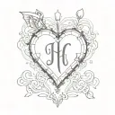 Incorporate a pixel art heart with the initials of your daughters in a sketch-style tattoo tattoo design idea