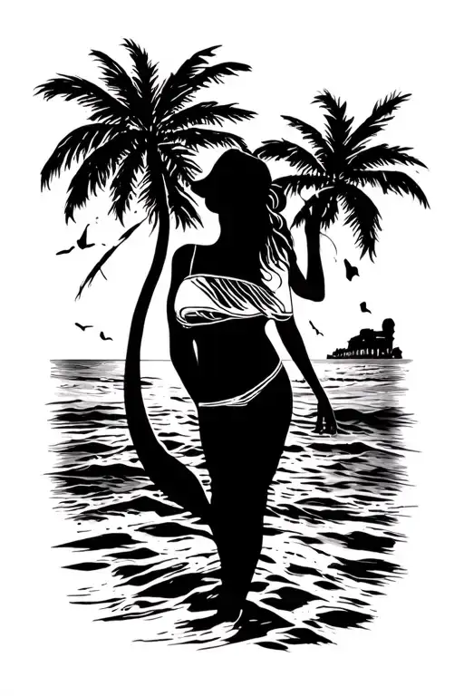 beach theme leg sleeve tattoo design idea