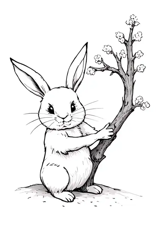 a bunny holding out a tree branch tattoo design idea