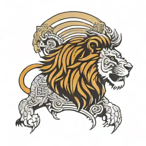 lion with roman helmet tattoo design idea