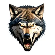 angry wolf head side on mouth open with teeth blaring tattoo design idea