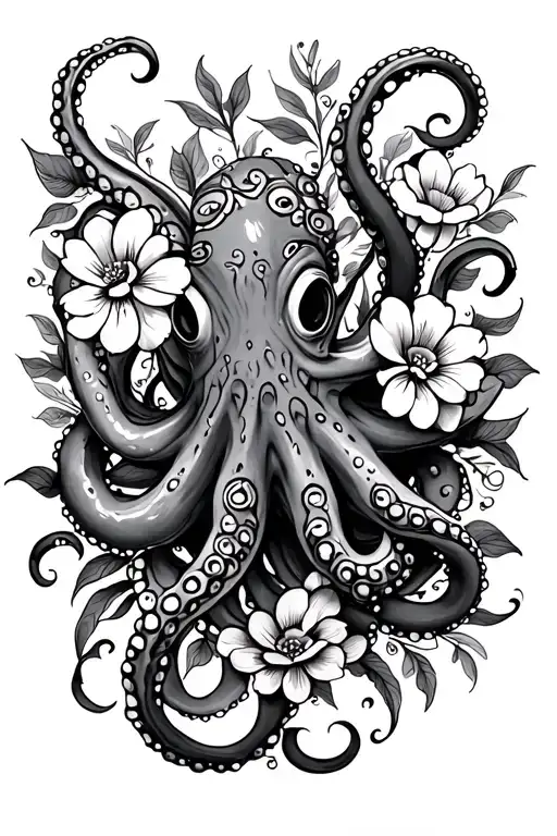 octopus with flowers intertwined neo traditional style tattoo tattoo design idea