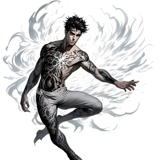 4. Action Pose with Elemental AurasConcept: Depict Jack in action, with one side of his body enveloped in Light Jack's  tattoo design idea