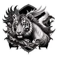 back tattoo with tiger, horse and phoenix tattoo design idea