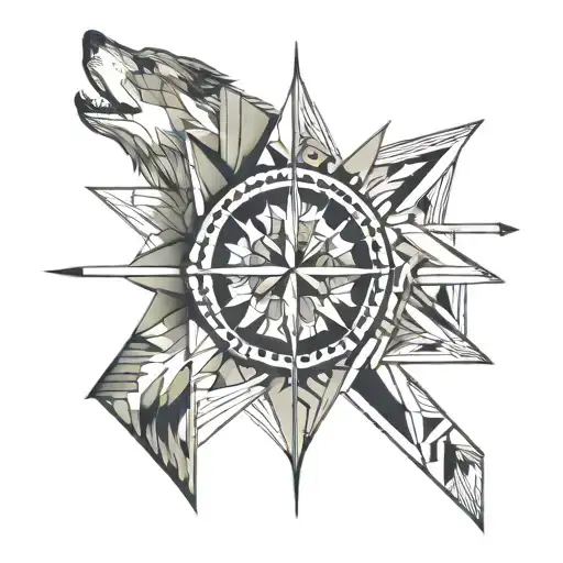 arrow, half wolf, half compass tattoo design idea