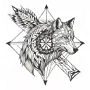 arrow, half wolf, half compass tattoo design idea