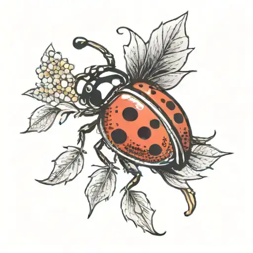 1947-04-03 written in script letters with a red lady bug tattoo design idea
