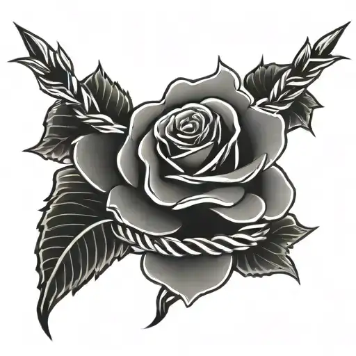 barbed wire with roses intertwined tattoo design idea
