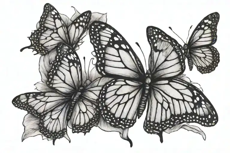 Memorial tattoo of two monarch butterflies, one being red and the other one being purple with their arms outstretched wi tattoo design idea