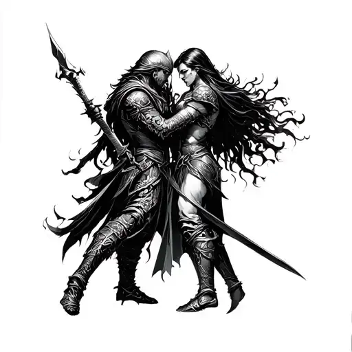 Artorias and Sif fighting together tattoo design idea