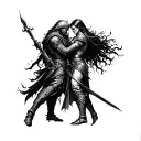 Artorias and Sif fighting together tattoo design idea