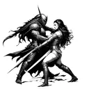 Artorias and Sif fighting together tattoo design idea