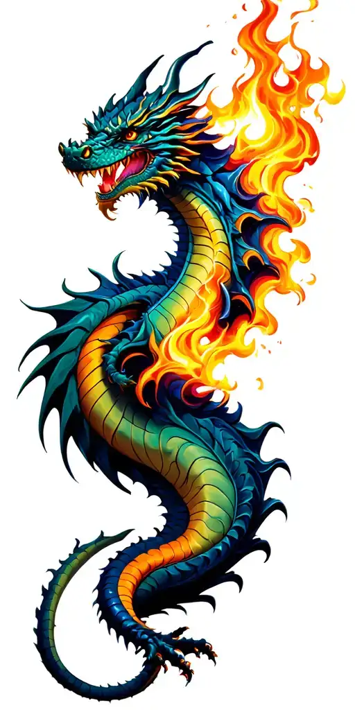 dragon breathing fire tattoo design idea