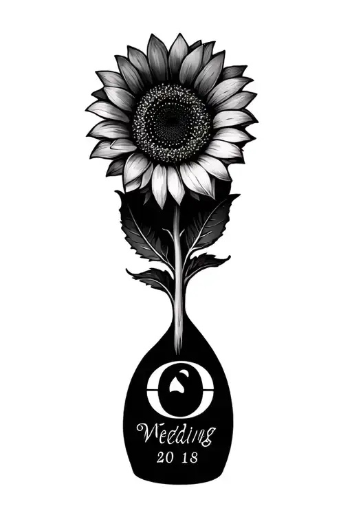 sunflower with initials and wedding date tattoo design idea