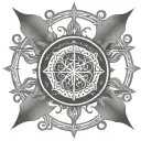 Draw a tattoo/ company logo combining Nordic tree of life; viking compass, the helm of awe,the dara knot, and berserker tattoo design idea