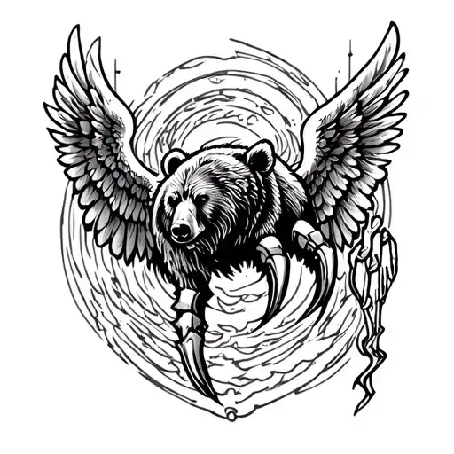 Bear Claw with angel wings flying tattoo design idea