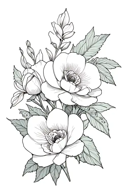 a. peony and two roses and orchids floral wip shading style Tattoo design tattoo design idea