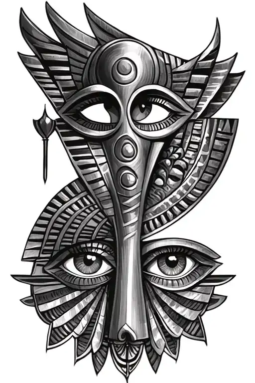 ankh eye of horus and eye of ra with detailed eyes tattoo design idea