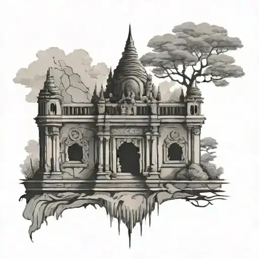 bagan in myanmar, a cassette tape, pantheon, one piece tattoo design idea