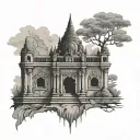 bagan in myanmar, a cassette tape, pantheon, one piece tattoo design idea