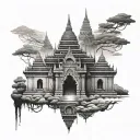 bagan in myanmar, a cassette tape, pantheon, one piece tattoo design idea