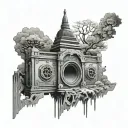 bagan in myanmar, a cassette tape, pantheon, one piece tattoo design idea