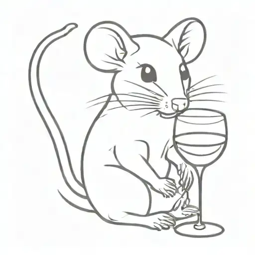 cute girly rat with a glass of red wine glass  tattoo design idea