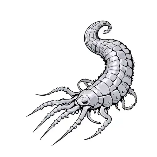 flexible internal shell, segmented soft bodies, siphons, joint appendages, tentacles,camouflage, and claws for fighting tattoo design idea