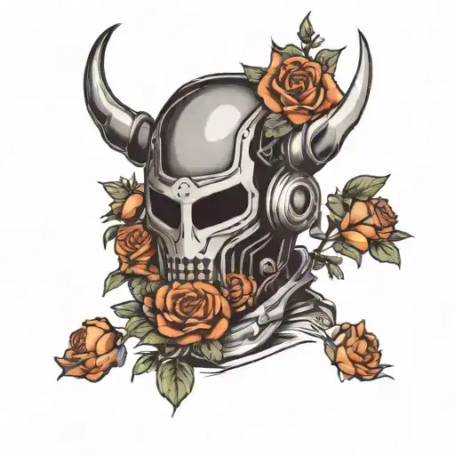a welding hood surrounded by flowers   tattoo design idea