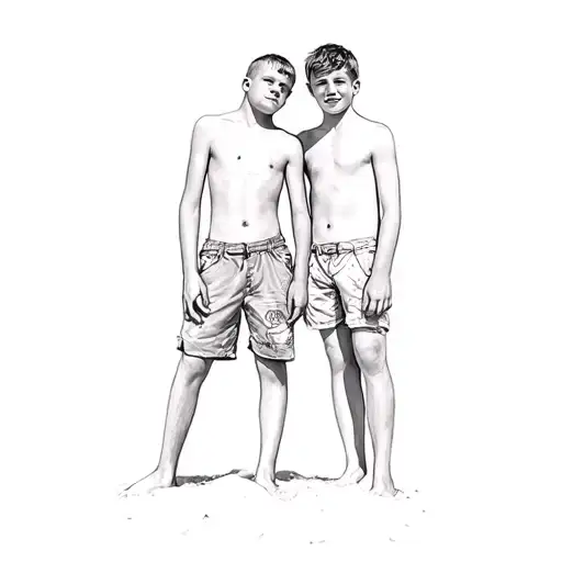 two boys on a beach tattoo design idea
