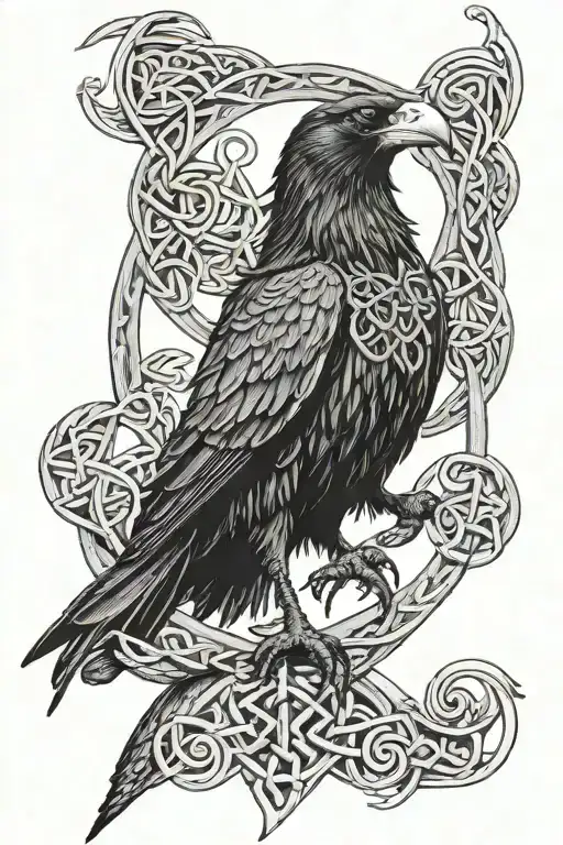 female viking warrior raven celtic knot tattoo design idea