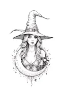 girly witches with moon surrounded stylus femme tattoo design idea