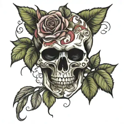 Sugarscull in Rose Bush Tattoo wrapped around someone tattoo design idea