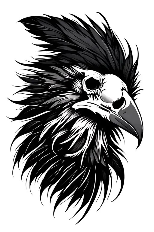 native feather with abstract raven skull tattoo design idea
