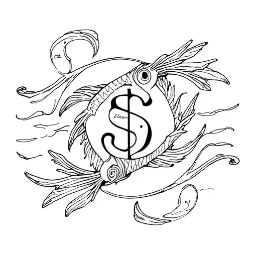 "Lauren Low$" Pisces symbol, aquatic theme tattoo design idea