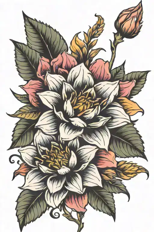 dahlia snap dragon Lilly tattoo design idea
