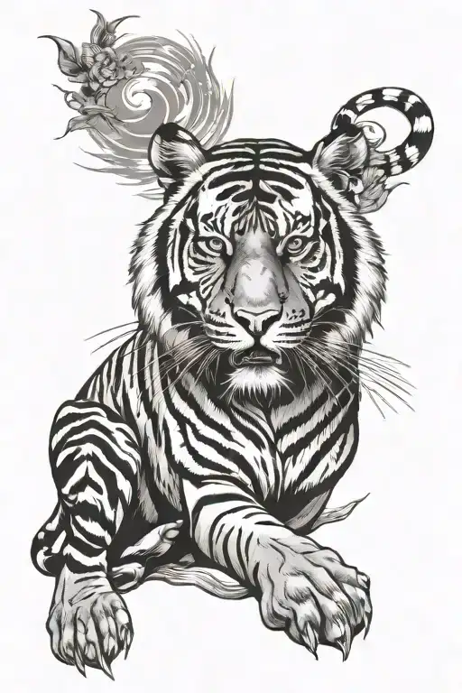 tiger and sun shining tattoo design idea