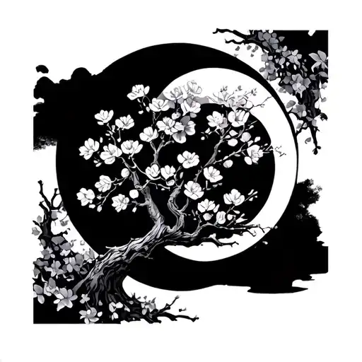Mindfulness psi chery blossom tree tattoo design idea