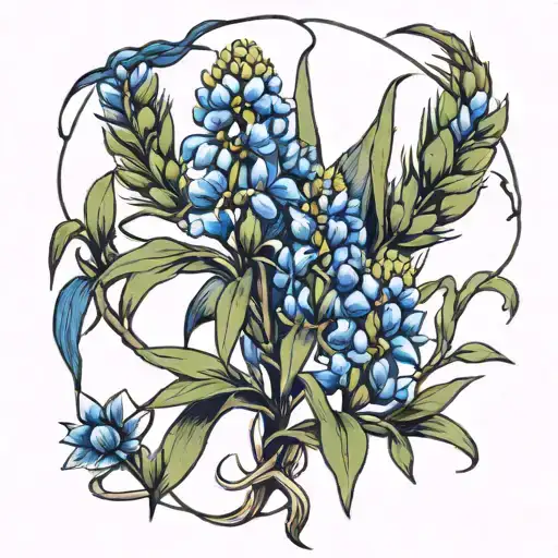 bluebonnet sunflower yucca plant intertwined tattoo design idea