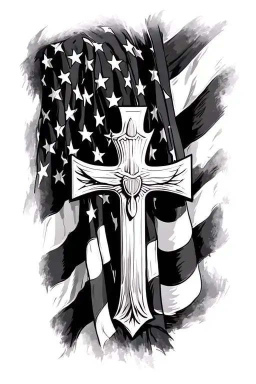 American flag, military, cross tattoo design idea