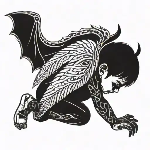 child under the devil's wing tattoo design idea