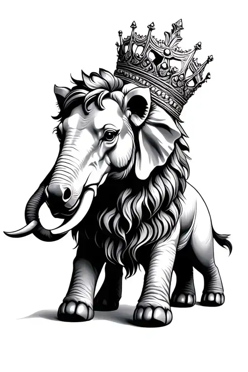 lion wearing crown elephant horse tattoo design idea