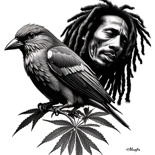 Bob Marley Three Little Birds weed tattoo design idea