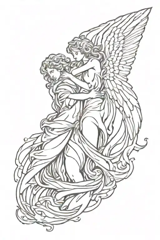 renaissance angels and love tattoo design idea