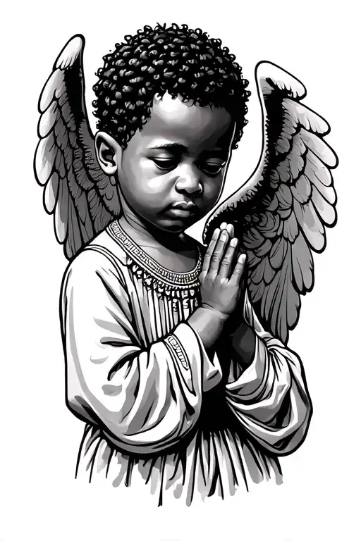 African male baby Angel praying tattoo design idea