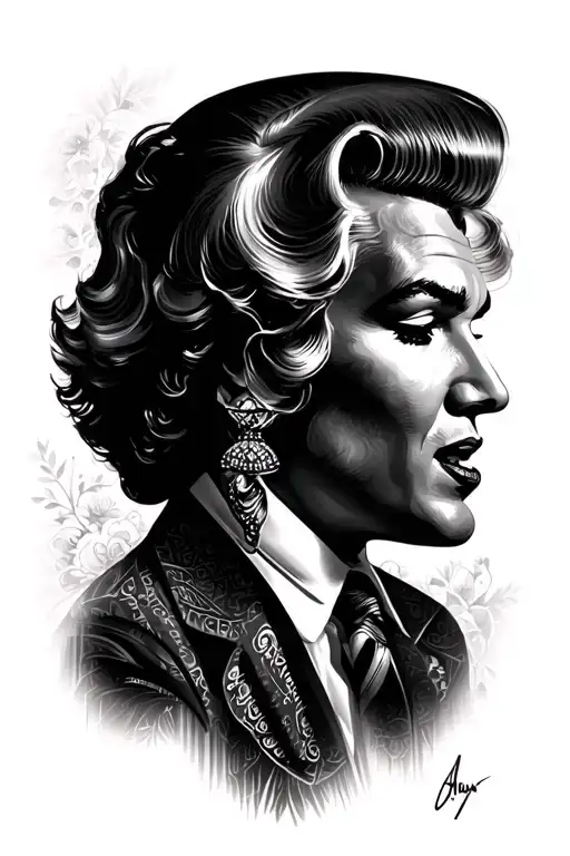 elvis & marilyn monroe facial profile intertwined within tattoo design idea